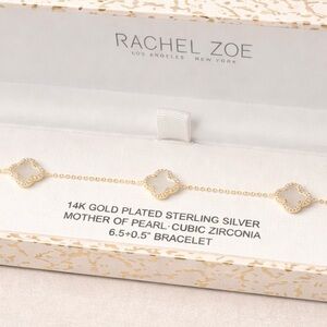 Rachel Zoe Gold Plated 925 Sterling Silver Clover Bracelet CZ Mother of Pearl